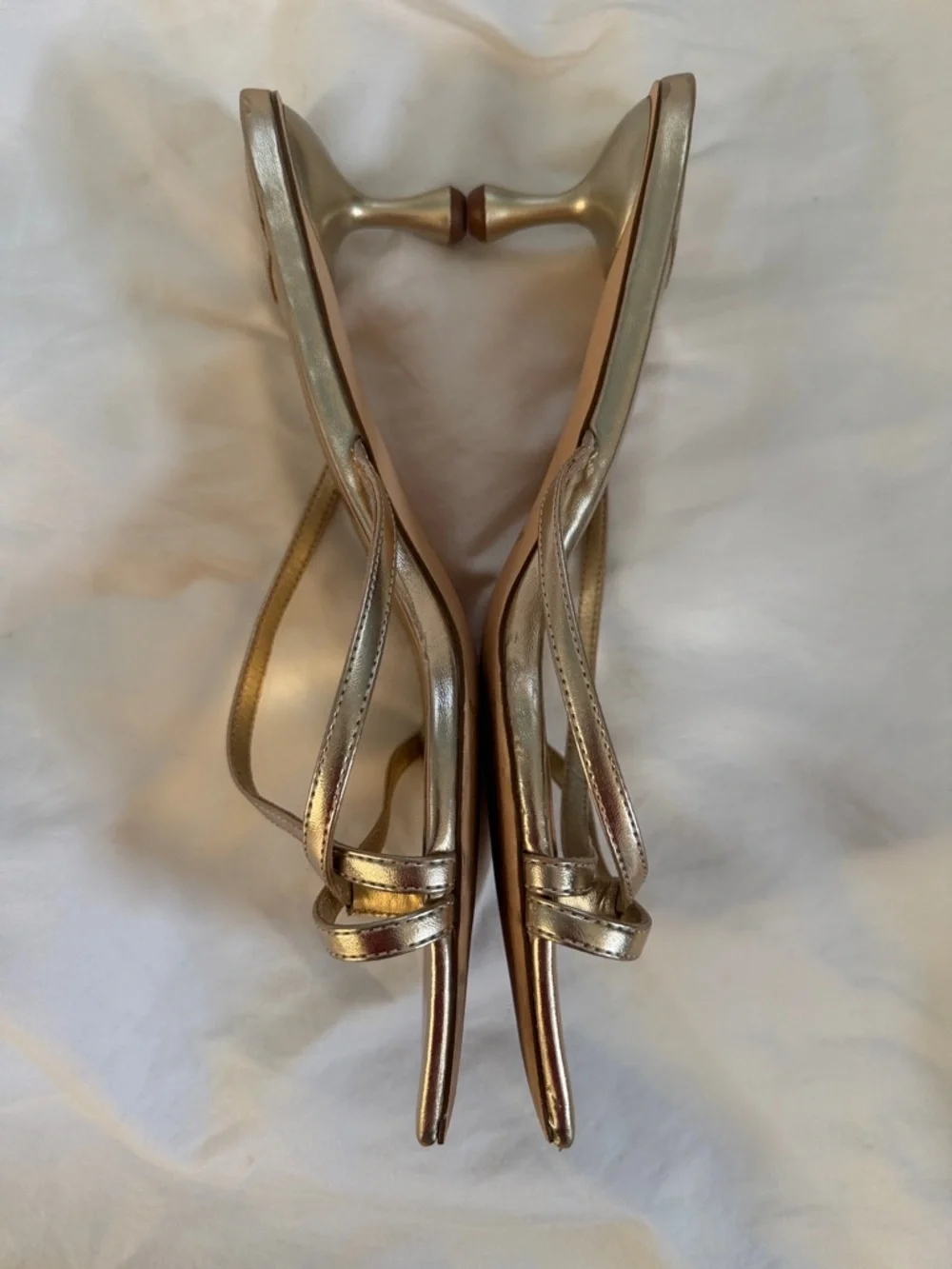Metallic Gold Strappy Kitten Heel Sandals - Women - Picture 9 of 11